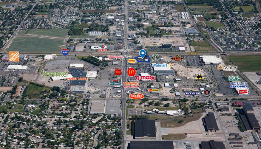 Aerial View of Shops on Bullock 