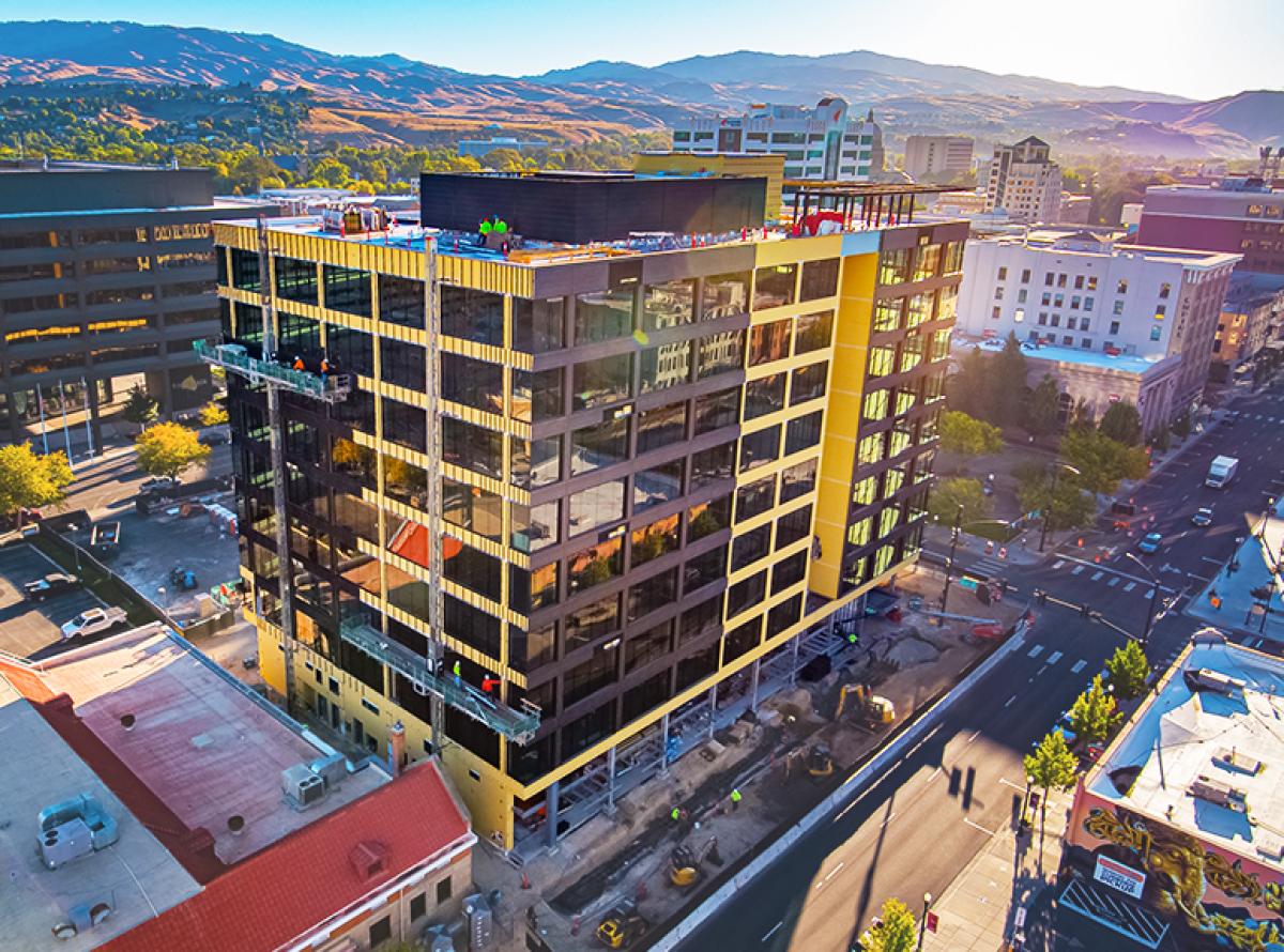 Oblique aerial of 11th & Idaho building in downtown Boise