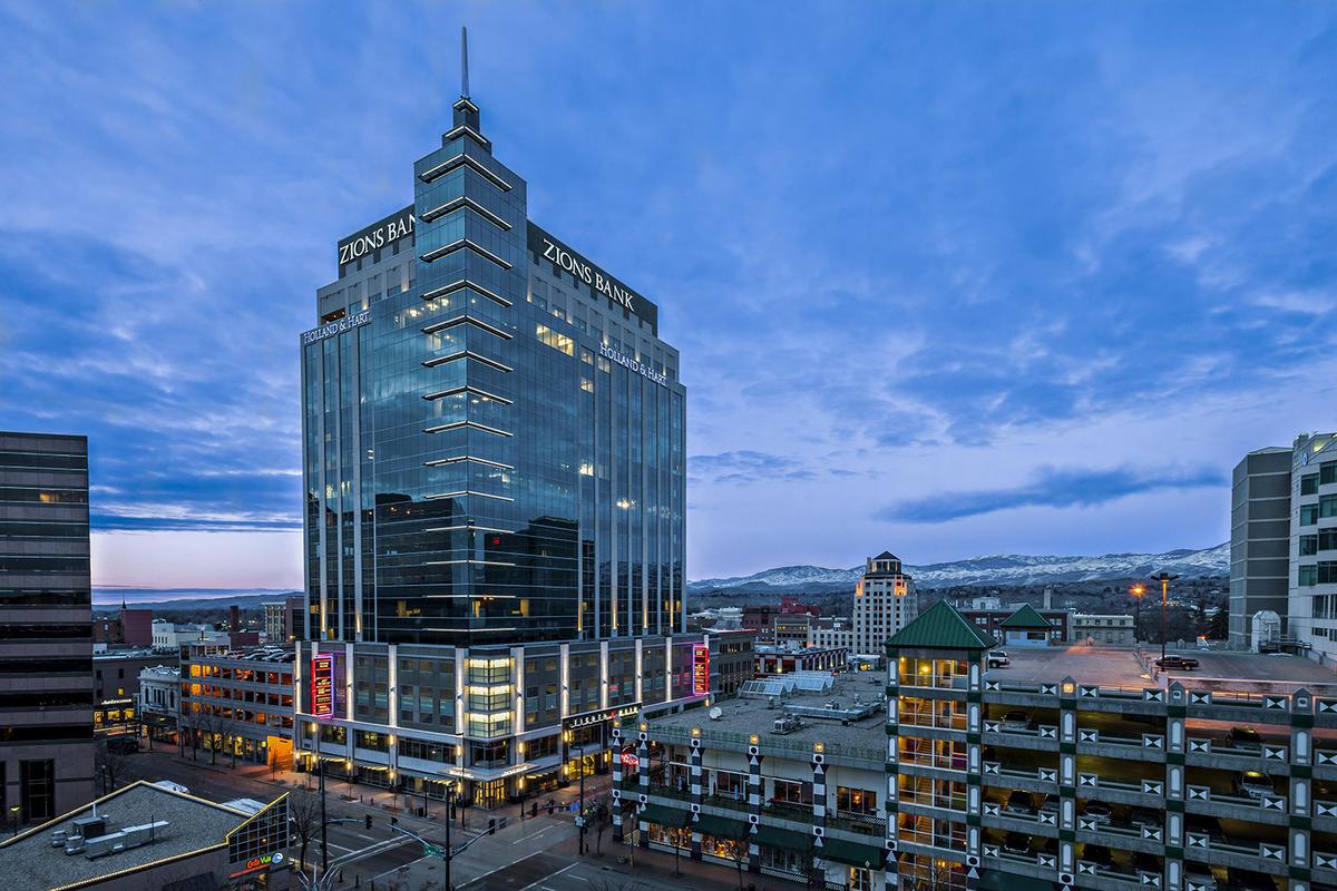 Downtown Boise office building at dusk